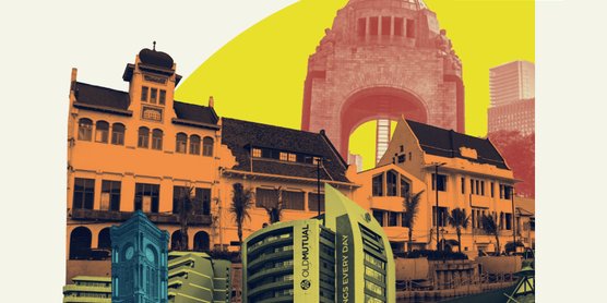 Schmuckbild - Grafik mit Stadtsilhouetten von Berlin: Jakarta, Mexiko-Stadt und Windhoek